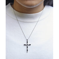 .925 Sterling Silver 2.0 Cttw Prong Set Round Natural Treated Black and White Diamond Cross Pendant Necklace - 18