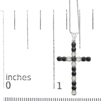 .925 Sterling Silver 2.0 Cttw Prong Set Round Natural Treated Black and White Diamond Cross Pendant Necklace - 18