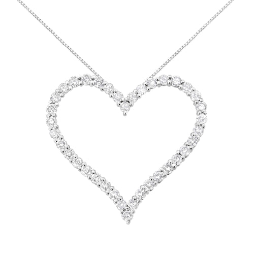 .925 Sterling Silver 3.0 cttw Round-Cut Diamond Open Heart Pendant Necklace (I-J Color, I2-I3 Clarity) - 18