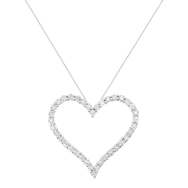 .925 Sterling Silver 3.0 cttw Round-Cut Diamond Open Heart Pendant Necklace (I-J Color, I2-I3 Clarity) - 18