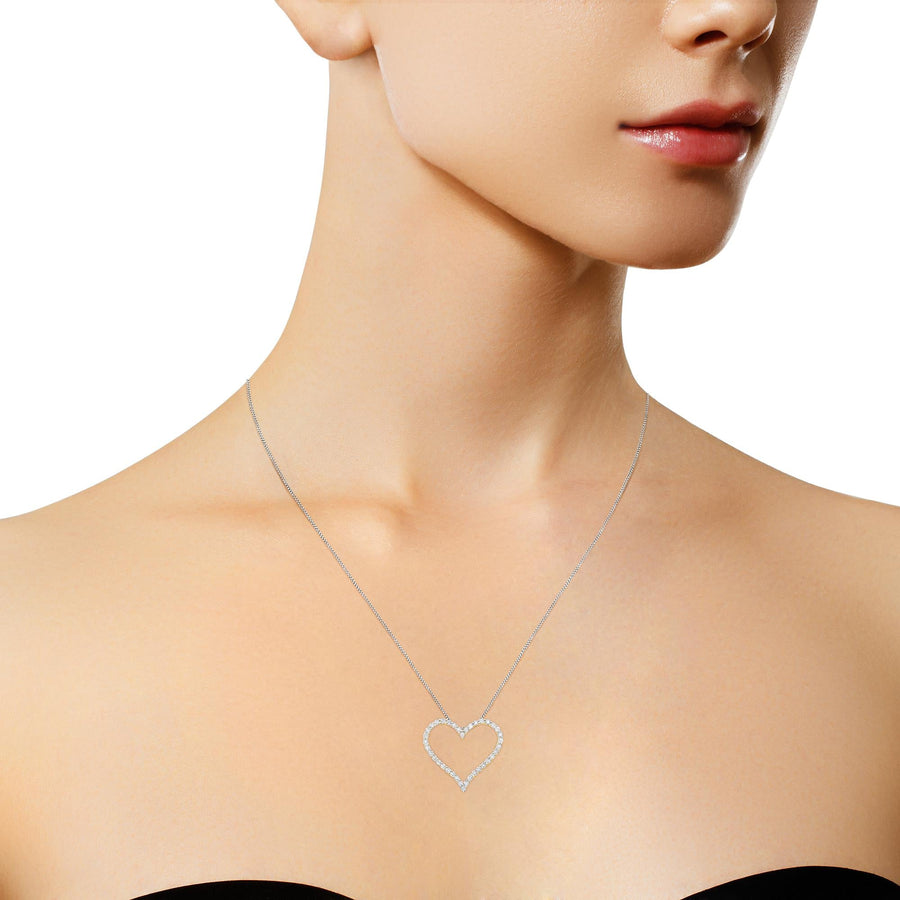 10k Yellow Gold Plated .925 Sterling Silver 3.0 cttw Round-Cut Diamond Open Heart Pendant Necklace (J-K Color, I1-I2 Clarity) - 18