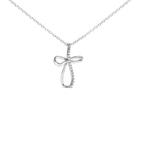 .925 Sterling Silver Diamond Accent Cross Ribbon 18