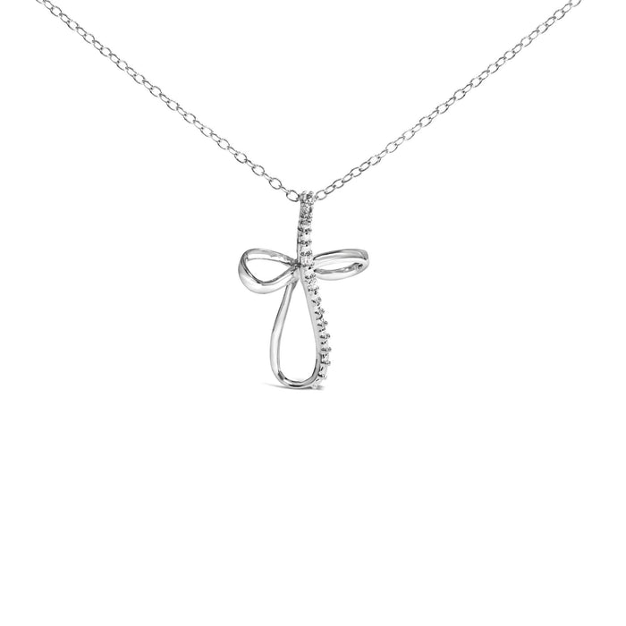 .925 Sterling Silver Diamond Accent Cross Ribbon 18