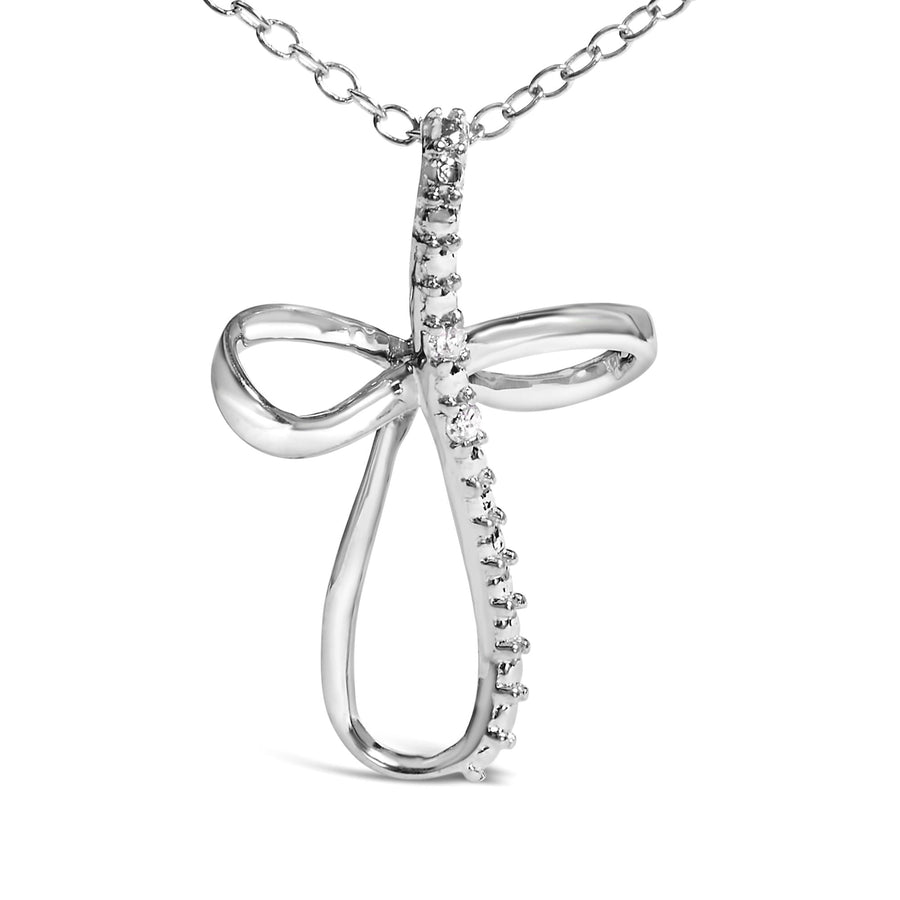 .925 Sterling Silver Diamond Accent Cross Ribbon 18