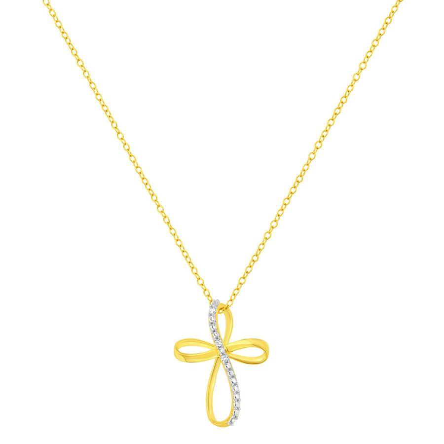 .925 Sterling Silver Diamond Accent Cross Ribbon 18