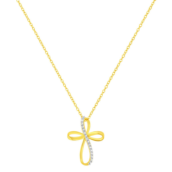 .925 Sterling Silver Diamond Accent Cross Ribbon 18