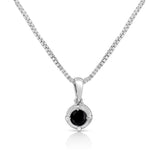 925 sterling silver solitaire pendant necklace with milgrain-framed diamond thumbnail 1