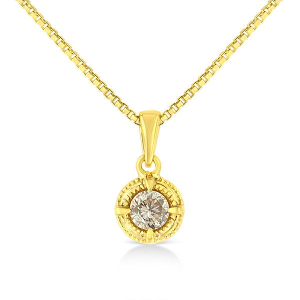 14K Yellow Gold Plated .925 Sterling Silver Brilliant Round Cut Diamond Solitaire Milgrain 18