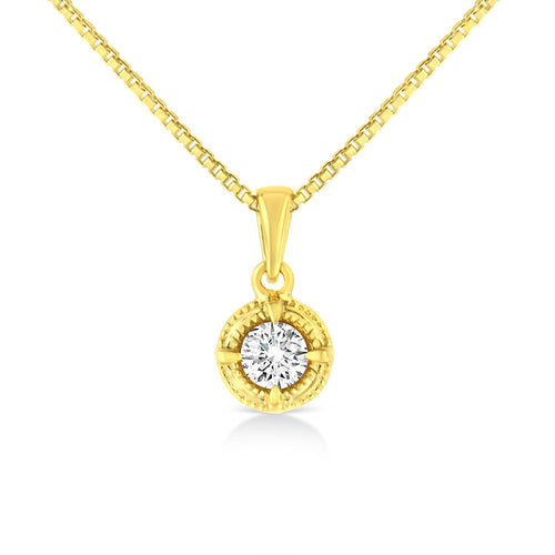 14K Yellow Gold Plated .925 Sterling Silver Brilliant Round Cut Diamond Solitaire Milgrain 18