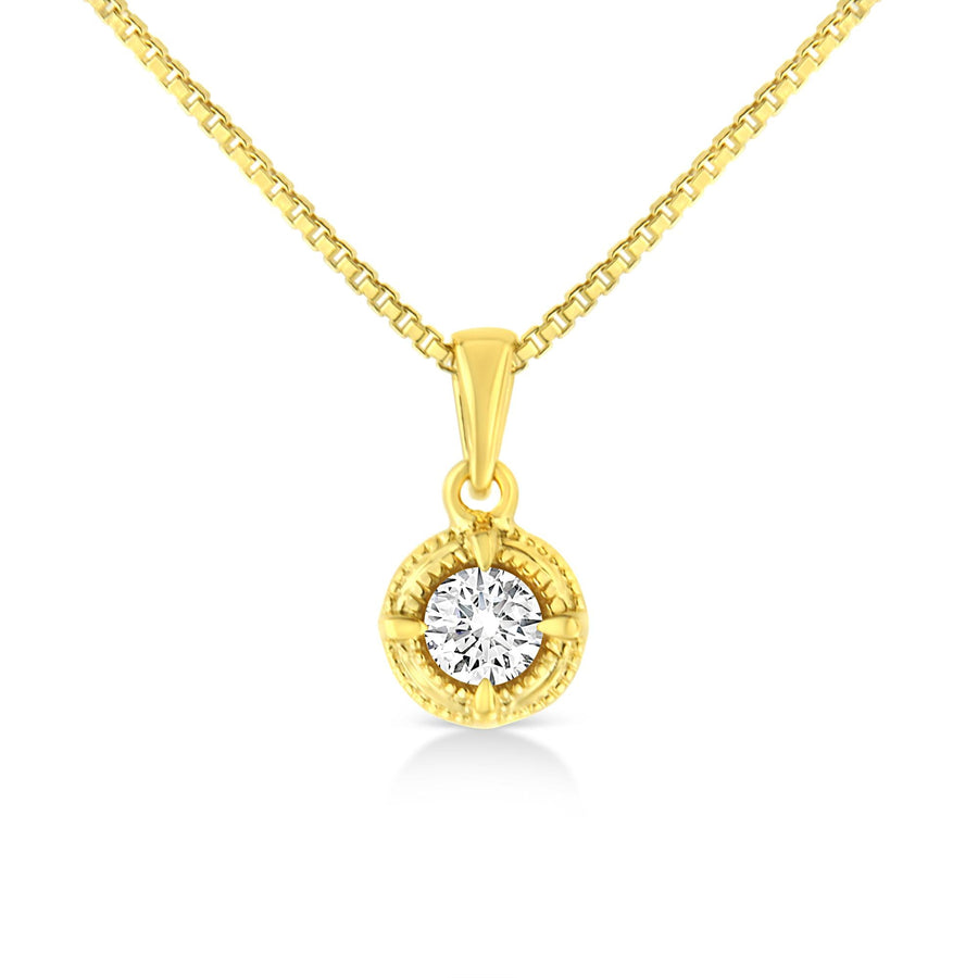 14K Yellow Gold Plated .925 Sterling Silver Brilliant Round Cut Diamond Solitaire Milgrain 18