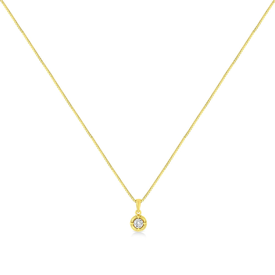 14K Yellow Gold Plated .925 Sterling Silver Brilliant Round Cut Diamond Solitaire Milgrain 18