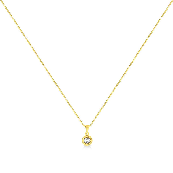 14K Yellow Gold Plated .925 Sterling Silver Brilliant Round Cut Diamond Solitaire Milgrain 18