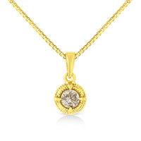 14K Yellow Gold Plated .925 Sterling Silver Brilliant Round Cut Diamond Solitaire Milgrain 18