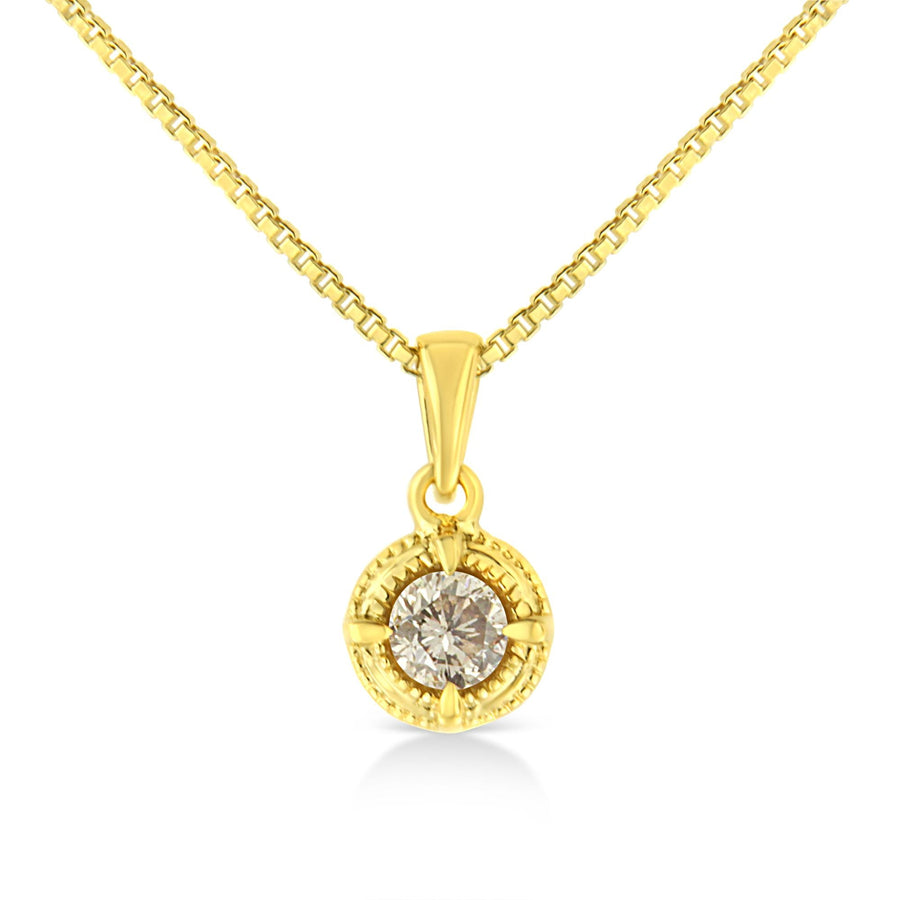 14K Yellow Gold Plated .925 Sterling Silver Brilliant Round Cut Diamond Solitaire Milgrain 18