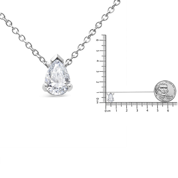 14K White Gold 1/2 Cttw Lab Grown Pear Shape Solitaire Diamond Pendent 18