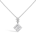 10K White Gold 1/2 Cttw Princess Cut Rhombus Drop Pendant Necklace-0