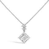 10K White Gold 1/2 Cttw Princess Cut Rhombus Drop Pendant Necklace-0 thumbnail 1