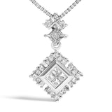 10K White Gold 1/2 Cttw Princess Cut Rhombus Drop Pendant Necklace-1 thumbnail 2
