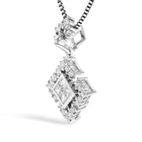 10K White Gold Princess Cut Diamond Geometric Pendant Necklace-3 thumbnail 4