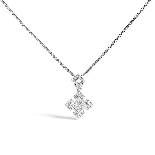 10K White Gold 1/5 Cttw Diamond Geometric Design Pendant Necklace-0