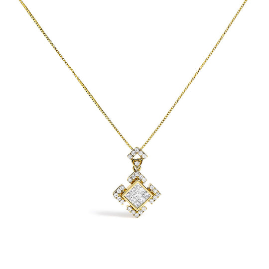 10K Yellow Gold 3/8 Cttw Princess Diamond Geometric Pendant Necklace-0