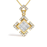 10K Yellow Gold 3/8 Cttw Princess Diamond Geometric Pendant Necklace-1 thumbnail 2