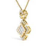 10K Yellow Gold 3/8 Cttw Princess Diamond Geometric Pendant Necklace-3 thumbnail 4