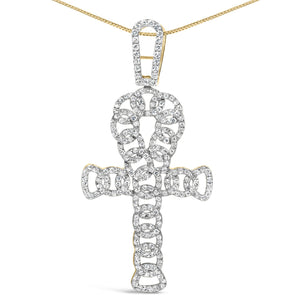 10K Yellow Gold 1.00 Cttw Ankh Cross Pendant (H-I Color, SI1-SI2 Clarity) -18