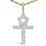 Men's 10K Yellow Gold 1 3/4 Cttw Diamond Cluster Ankh Cross Pendant Necklace - 18