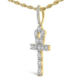 Men's 10K Yellow Gold 1 3/4 Cttw Diamond Cluster Ankh Cross Pendant Necklace - 18