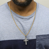 Men's 10K Yellow Gold 1 3/4 Cttw Diamond Cluster Ankh Cross Pendant Necklace - 18
