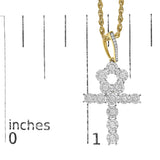 Men's 10K Yellow Gold 1 3/4 Cttw Diamond Cluster Ankh Cross Pendant Necklace - 18