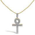 Men's 10K Yellow Gold 1.00 Cttw Diamond Ankh Cross Pendant Necklace-0