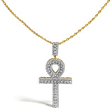 Men's 10K Yellow Gold 1.00 Cttw Diamond Ankh Cross Pendant Necklace-0 thumbnail 1