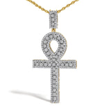 Men's 10K Yellow Gold 1.00 Cttw Diamond Ankh Cross Pendant Necklace-1 thumbnail 2
