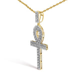Men's 10K Yellow Gold 1.00 Cttw Diamond Ankh Cross Pendant Necklace-3 thumbnail 4
