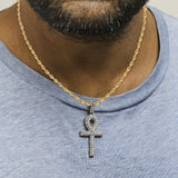 Men's 10K Yellow Gold 1.00 Cttw Diamond Ankh Cross Pendant Necklace-2 thumbnail 3