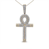 10K Yellow Gold 1 7/8 Cttw Round Diamond Ankh Cross Pendant Necklace for Men (H-I Color, SI1-SI2 Clarity) - NO CHAIN INCLUDED-0 thumbnail 1