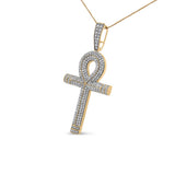 10K Yellow Gold 1 7/8 Cttw Round Diamond Ankh Cross Pendant Necklace for Men (H-I Color, SI1-SI2 Clarity) - NO CHAIN INCLUDED-1 thumbnail 2