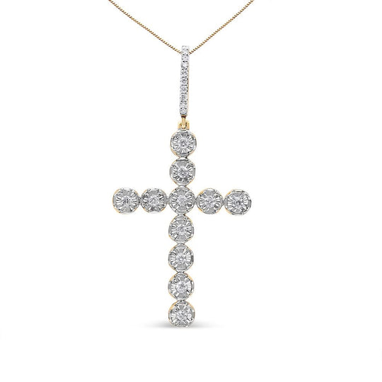 10K Yellow Gold 5/8 Cttw Miracle Set Round Diamond Circle Link Cross Pendant Necklace for Men (H-I Color, SI1-SI2 Clarity) - NO CHAIN INCLUDED-0