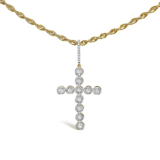10K Yellow Gold 5/8 Cttw Miracle Set Round Diamond Circle Link Cross Pendant Necklace for Men (H-I Color, SI1-SI2 Clarity) - NO CHAIN INCLUDED-0