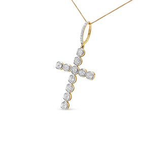 10K Yellow Gold 5/8 Cttw Miracle Set Round Diamond Circle Link Cross Pendant Necklace for Men (H-I Color, SI1-SI2 Clarity) - NO CHAIN INCLUDED-1
