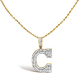 Men's 10K Yellow Gold 1 3/4 Cttw Diamond Letter C Initial Pendant Necklace-0 thumbnail 1