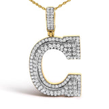 Men's 10K Yellow Gold 1 3/4 Cttw Diamond Letter C Initial Pendant Necklace-1 thumbnail 2