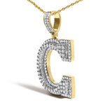 Men's 10K Yellow Gold 1 3/4 Cttw Diamond Letter C Initial Pendant Necklace-3 thumbnail 4