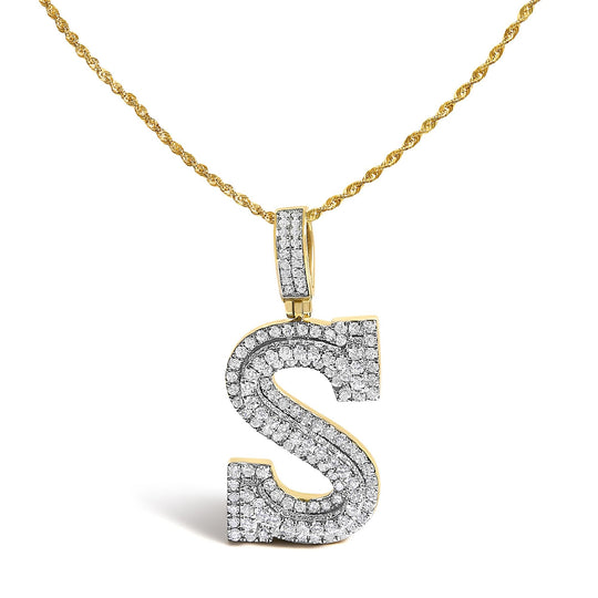 Men's 10K Yellow Gold 1 5/8 Cttw Letter S Initial Pendant Necklace-0