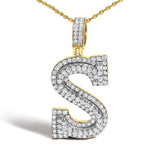 Men's 10K Yellow Gold 1 5/8 Cttw Letter S Initial Pendant Necklace-1 thumbnail 2