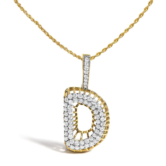 Men's 10K Yellow Gold 1 1/5 Cttw Diamond Letter D Initial Pendant Necklace-0