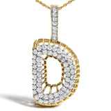 Men's 10K Yellow Gold 1 1/5 Cttw Diamond Letter D Initial Pendant Necklace-1 thumbnail 2