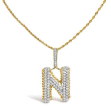 Men's 10K Yellow Gold 1 1/2 Cttw Diamond Letter N Initial Pendant Necklace-0 thumbnail 1
